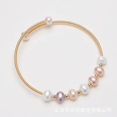Women's Copper Pearl Bracelet 14K Gold Handmade