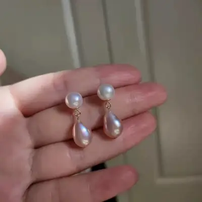 Natural Pearl Earrings White Pink Purple Round Beads