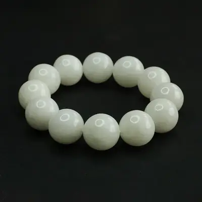 Aiyu Natural Hetian Jade White Jade Bracelet Round Beads
