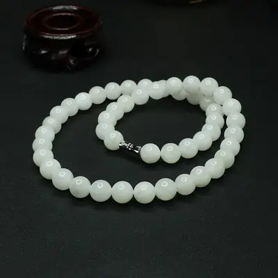 Aiyu natural Hetian jade white jade necklace round bead jade neck chain Buddha beads hanging chain manufacturers wholesale AY3062704