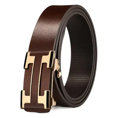 Men's Genuine Leather Belt with Gold Buckle 2024