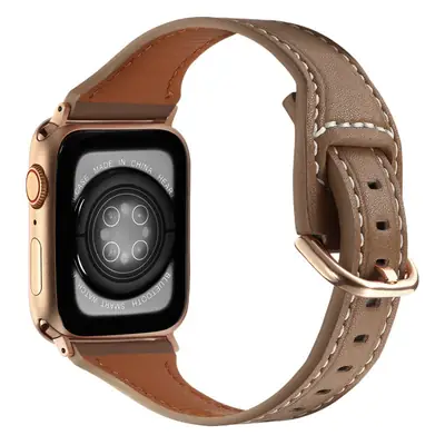 Women's Gold Apple Watch with Brown Leather Strap
