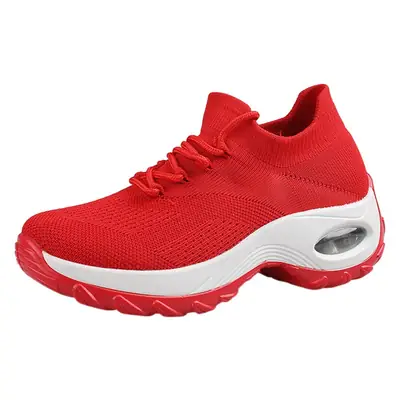Women Red Chunky Sneakers Casual Comfortable