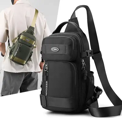 Men's Green Shoulder Bag with Gold Accents