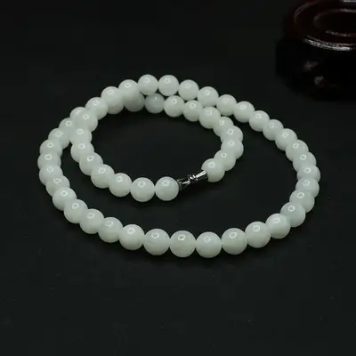 White Jade Buddhist Necklace with Round Beads