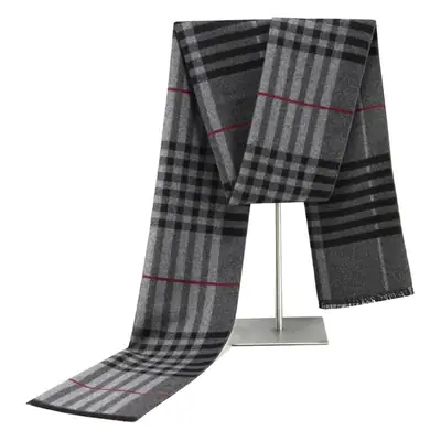 New Men's Plaid Cashmere Scarf Red Grey