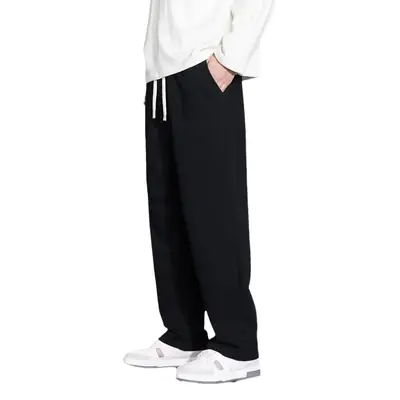 Men's Black Wide-leg Casual Pants Summer Dosing Heavy
