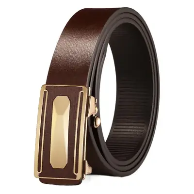 2023 Men's Genuine Leather Buckle Belt Brown Gold