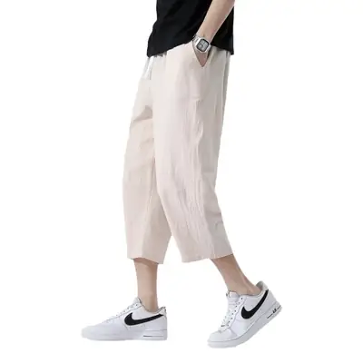 Men Loose Fit Casual Pants Cotton Linen Summer
