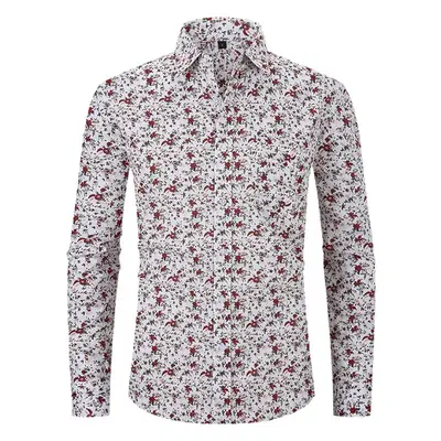 Men Printed Long Sleeve Shirt Spring Summer Cotton