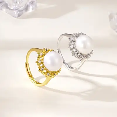 French Retro Pearl Star Ring for Women
