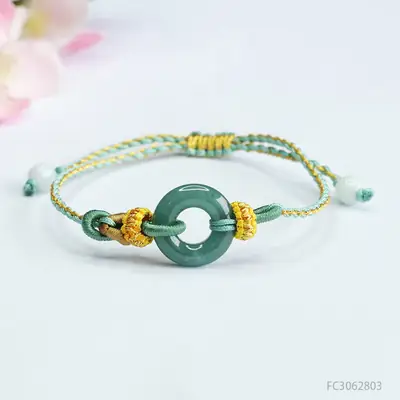 Green Jade Peace Ring Bracelet with Yellow Beads