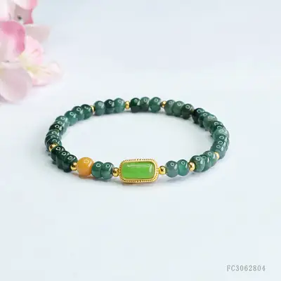 Guan Yu Natural Jade Bracelet Blue Water Abacus Bead Vintage