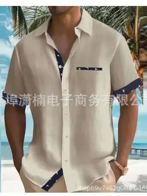 Men's 2023 Summer Printed Short Sleeve Shirt Grey