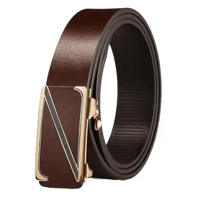 Men's Gold Plated Leather Belt with Automatic Buckle