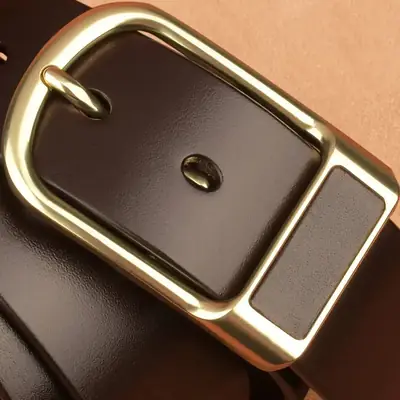 Men's Cowhide Leather Belt with Gold Pin Buckle