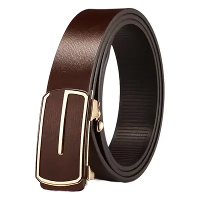Men's Black Leather Belt with Gold Buckle