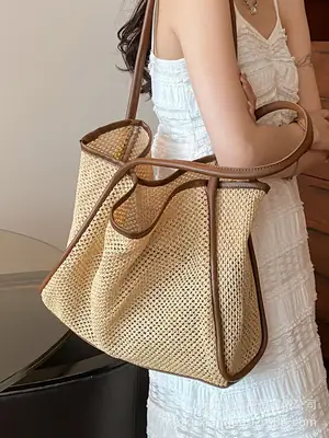 Women Straw Woven Tote Bag Large Capacity 2023