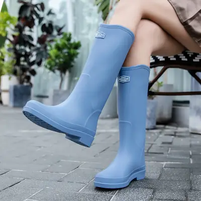 Women's Blue Waterproof Rain Boots Medium High