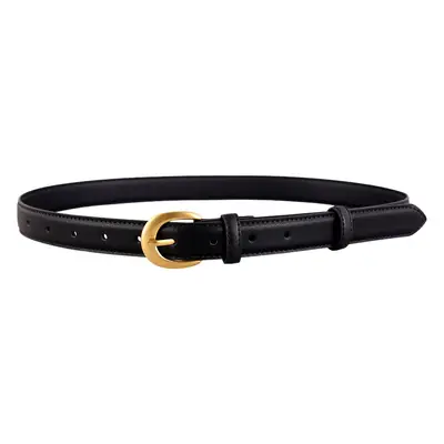 Black Genuine Leather Belt with Gold Buckle