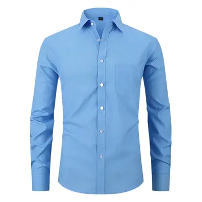 Blue Slim Fit Lapel Shirt for Men with Printed Pattern