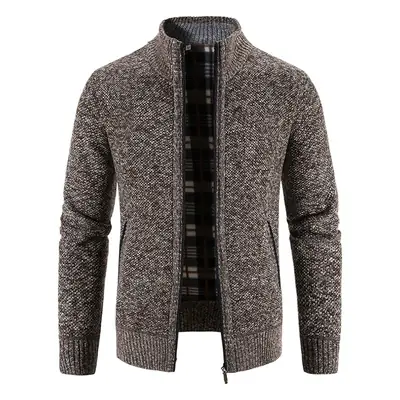 Men's Grey Fleece Lined Sweater Jacket Slim Fit Large