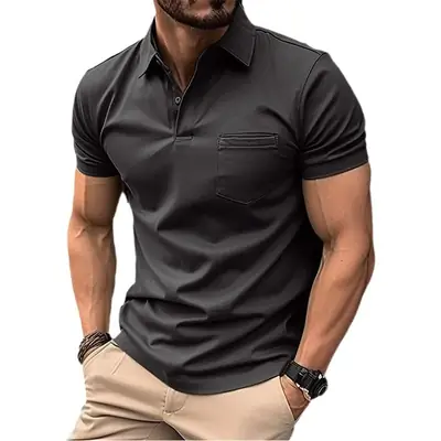 Men's Olive Polo Shirt with Chest Pocket 2023 Summer