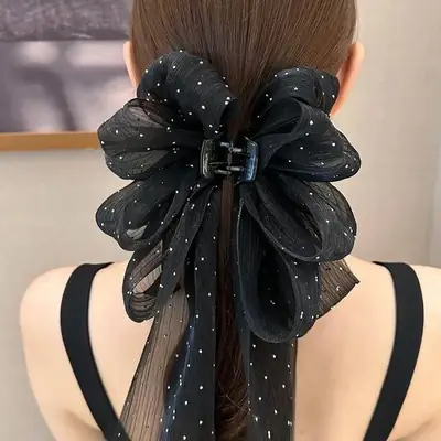 Black Big Bow Hair Ponytail for Women