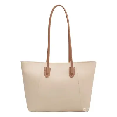 Women's Beige Leather Tote Bag Large Capacity 2023