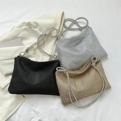 2023 Rhinestone Women's Shoulder Bag with Zipper Closure