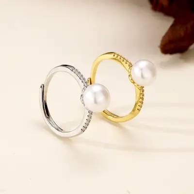 Gold Pearl Open Diamond Ring for Women