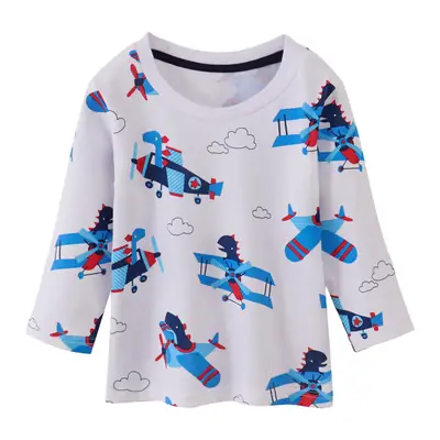 2023 Boys Cotton Long Sleeve Printed T-Shirt White Blue Red