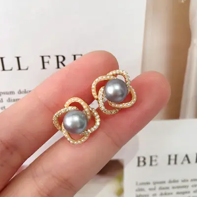 Korean Style Pearl Earrings for Women 18K Gold Light