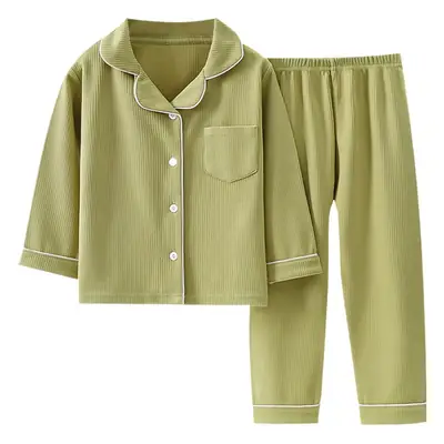 Derong Pajamas Kidsren's Pajamas for Boys and Girls New Autumn and Winter Long-Sleeved Two-Piece Set Boys and Girls Lapel Home Clothes