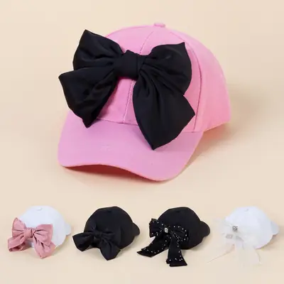 Black Bow Baseball Cap for Women Spring Summer Face Show