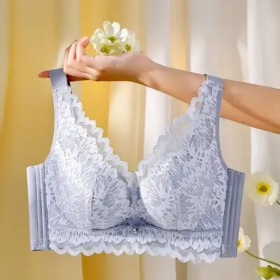 Classic Palm Cup Vest Style Anti-Sagging Lace Bra Women