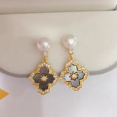 French Court Cross Pearl Earrings for Women