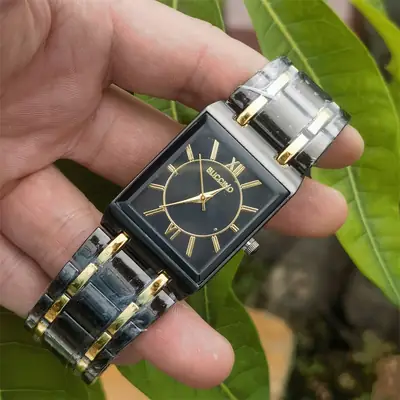Gold Square Quartz Sports Men's Watch with Steel Band