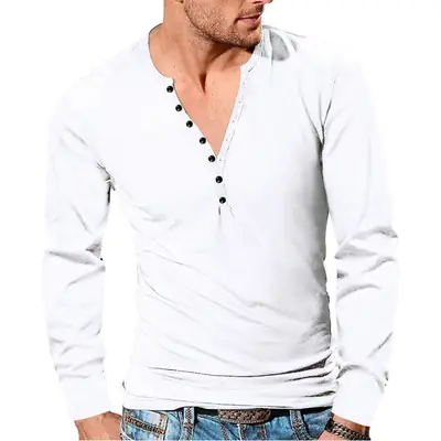 Men's Green V-Neck Long Sleeve T-Shirt Slim Fit