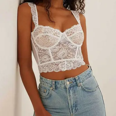 Red Lace Corset Wide Band Summer Top