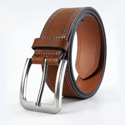 Men's Brown Leather Belt with Silver Pin Buckle