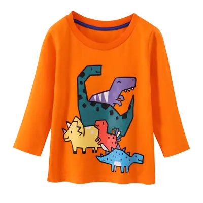 Boys Cotton Long Sleeve Orange T-Shirt 2023