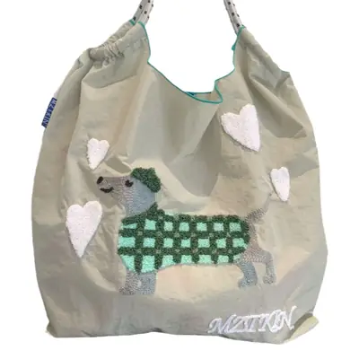 Korean Style Rabbit Embroidered Tote Bag Navy Blue Large Capacity