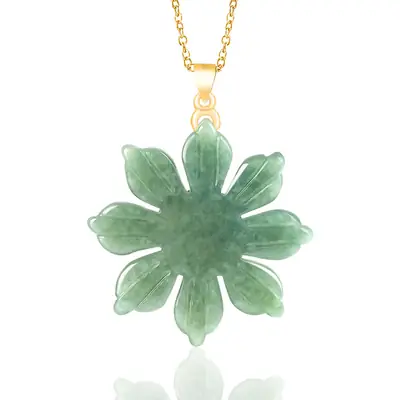 Natural Green Jade Sunflower Pendant S925 Silver Buckle