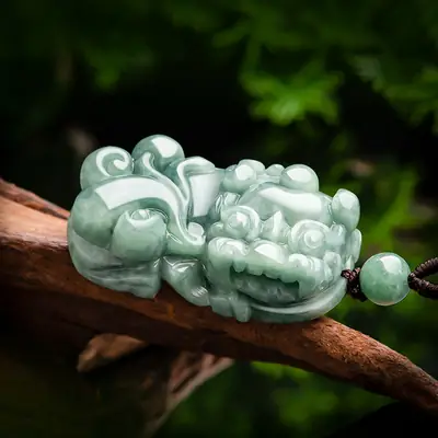Natural Jade Bean Pendant for Men Green Ruyi