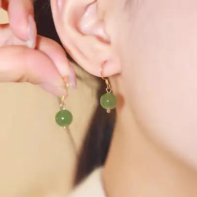 Natural Hetian Jade Jasper Earrings Women 929 Silver Plated Gold