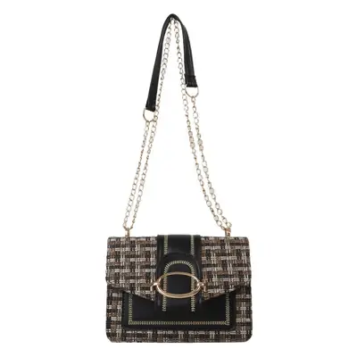 Korean Style Chain Shoulder Bag Black Cotton Linen