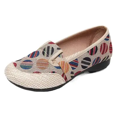 Old Beijing Style Women's Canvas Slip-On Shoes with Leaf Pattern