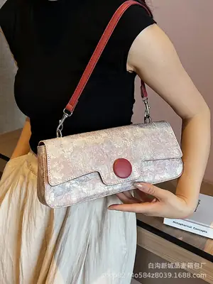 Women's French Style Canvas Shoulder Bag Pink Floral
