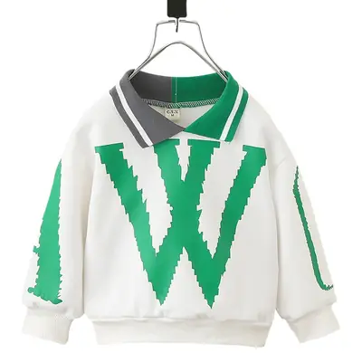 Boys Green White W Printed Hoodie Sweatshirt 2024